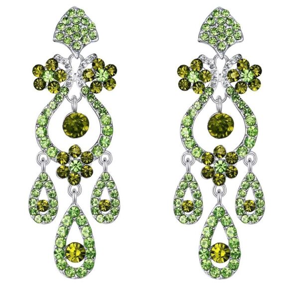 Silver with Olivine and Peridot Austrian Crystal Vase Chandelier Post Earrings - Picture 1 of 5